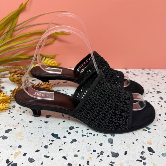 NEW ZARA Braided Black 90s Kitten Heel Women’s Mules Slide Sandals Sz 39 - Picture 3 of 11